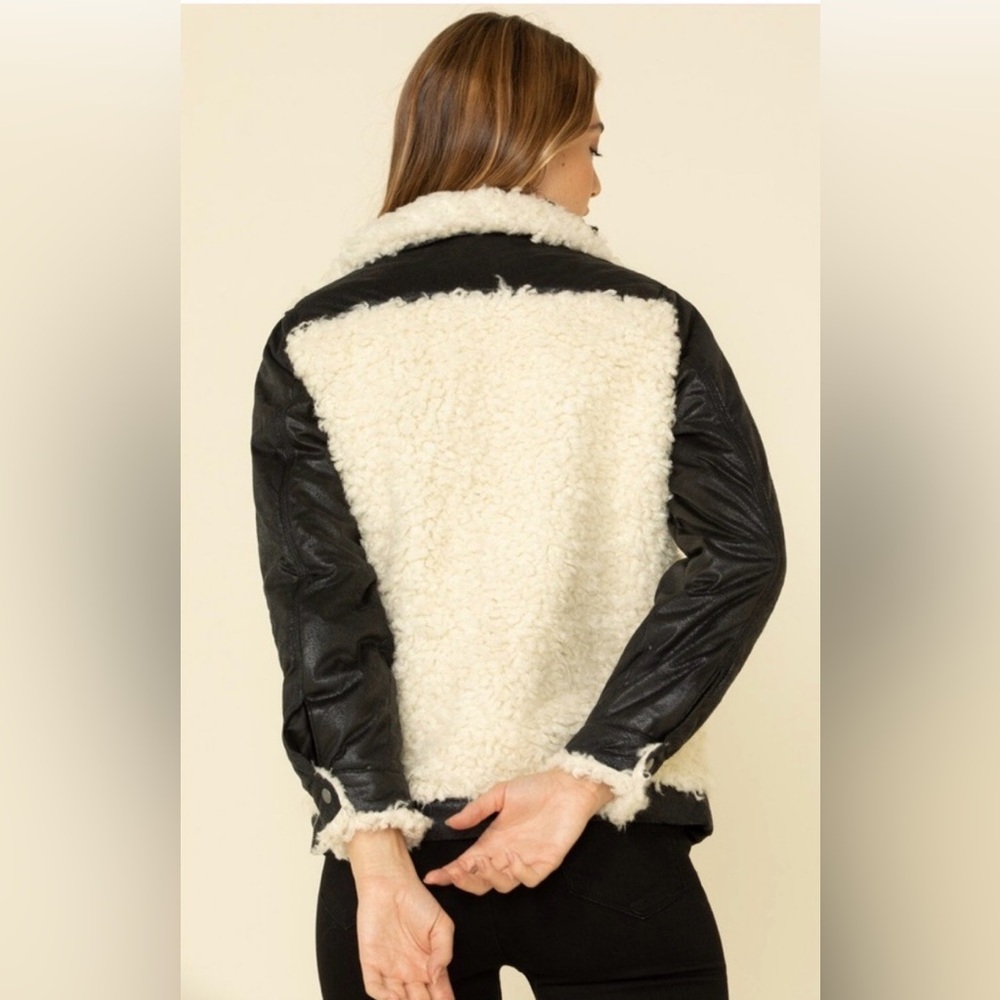 Tasha Polizzi Cream and Black Bomber Jacket - Picture 2 of 7